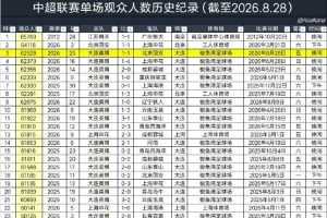 中超联赛单场观众人数历史纪录,英博主场1-1国安62529人排第三